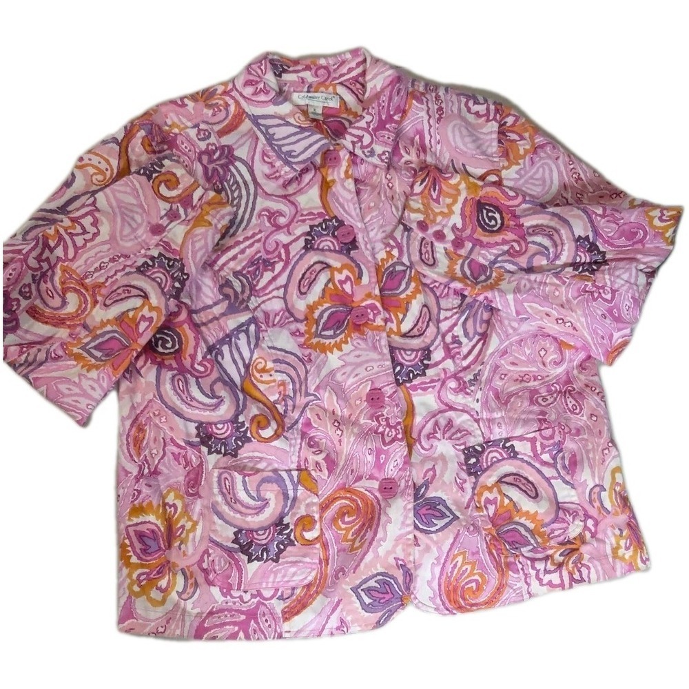 Coldwater Creek Pink Paisley Button Front Jacket Shirt XL Cotton Stretch - Picture 14 of 16